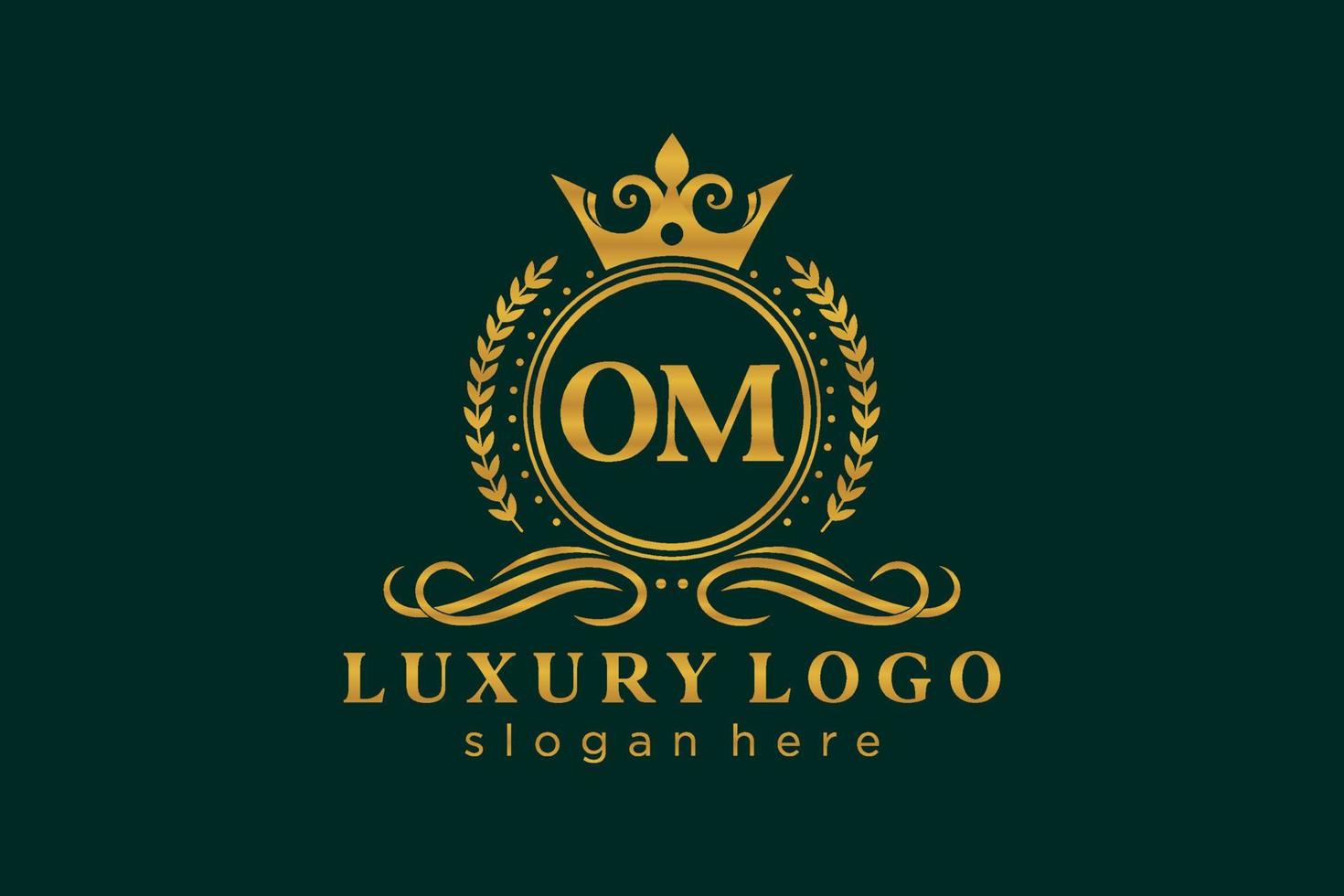 modèle initial de logo de luxe royal de lettre om dans l'art vectoriel pour le restaurant, la royauté, la boutique, le café, l'hôtel, l'héraldique, les bijoux, la mode et d'autres illustrations vectorielles.