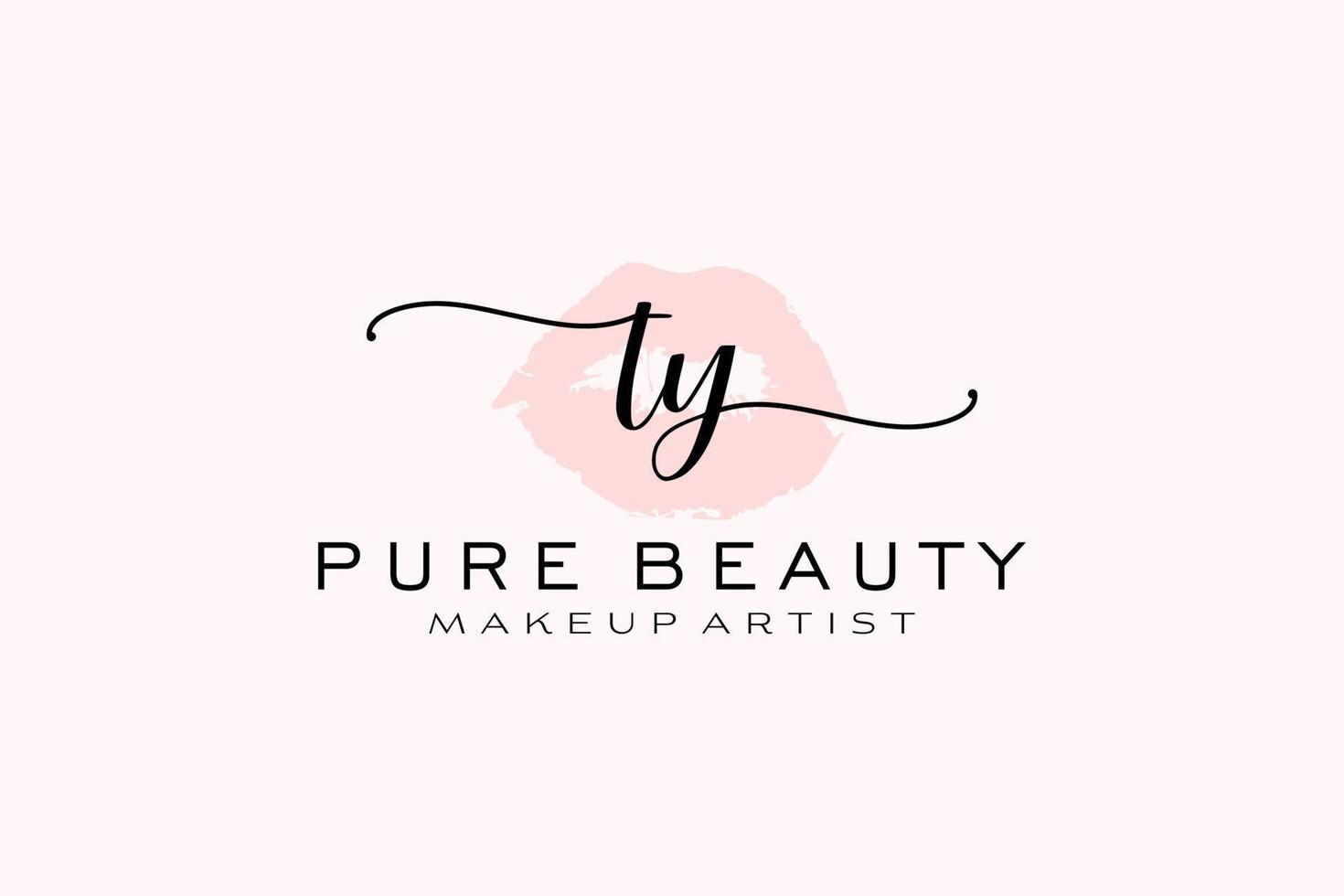 création de logo préfabriquée pour les lèvres aquarelles initiales, logo pour la marque d'entreprise de maquilleur, création de logo de boutique de beauté blush, logo de calligraphie avec modèle créatif. vecteur