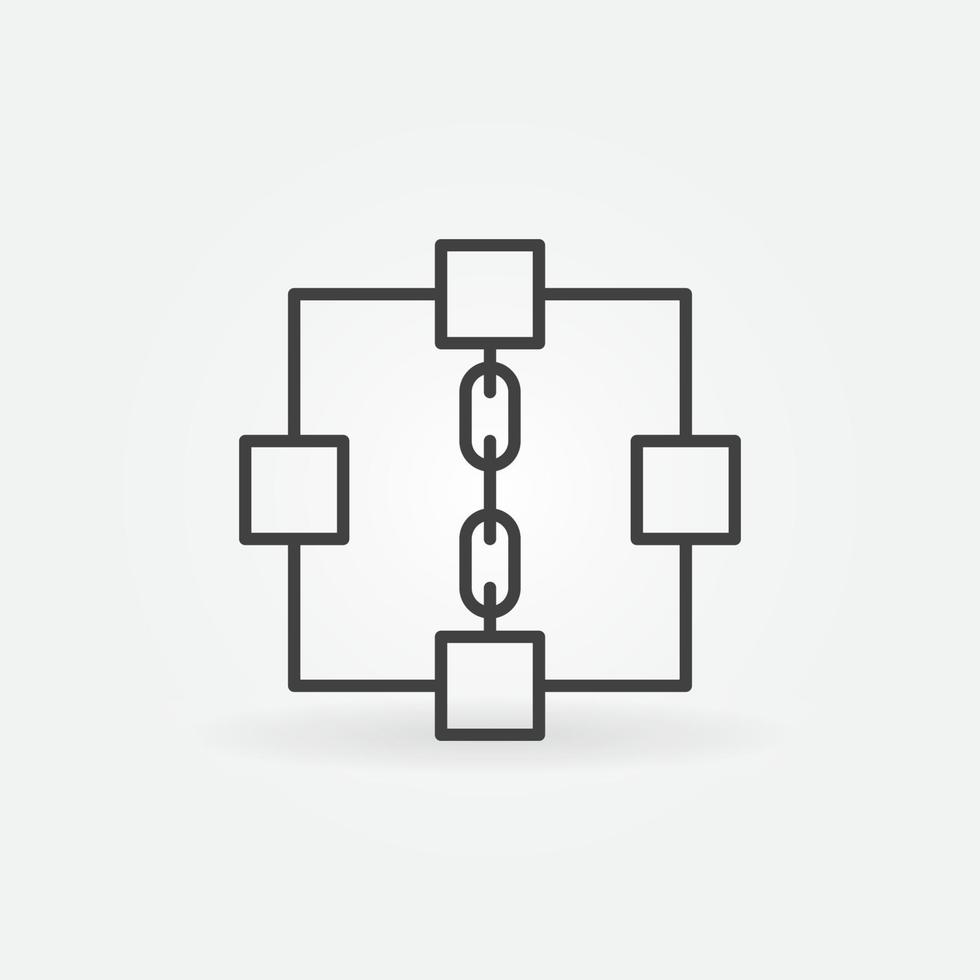 4 blocs avec l'icône de concept de blockchain de vecteur de contour de chaîne