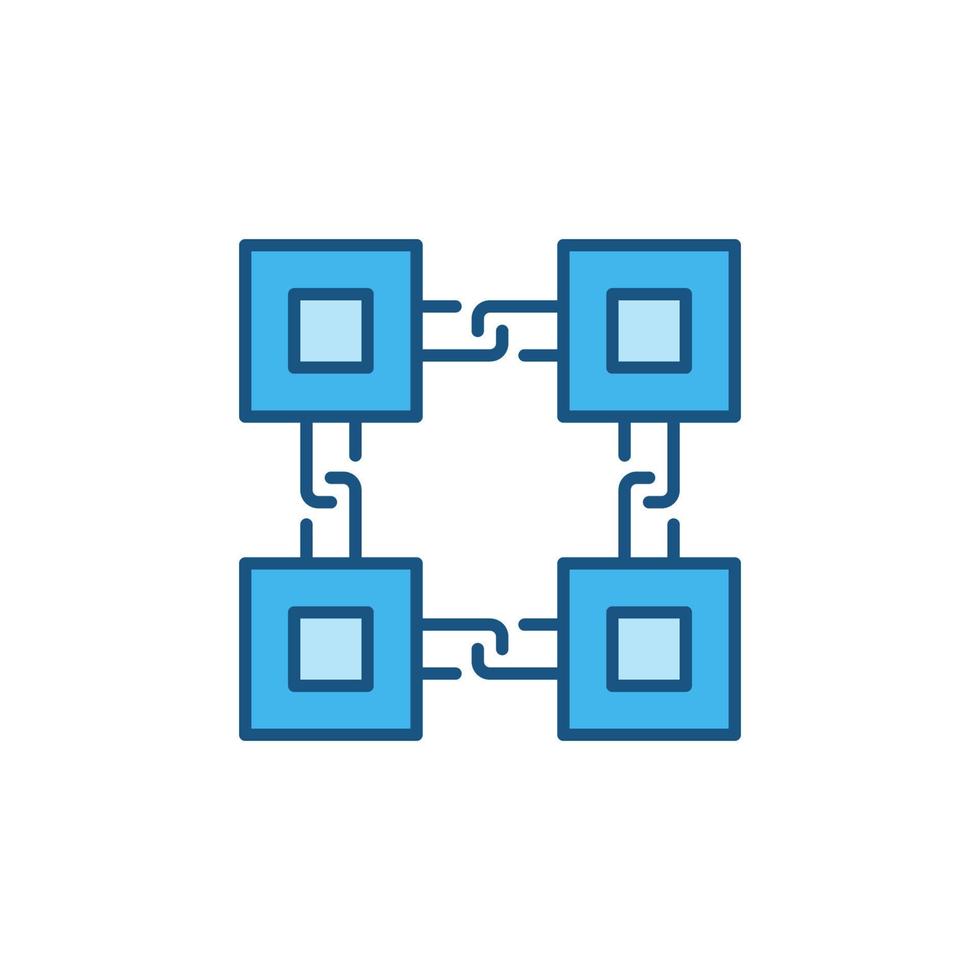 blocs connectés avec l'icône bleue de la chaîne - signe de la blockchain vecteur