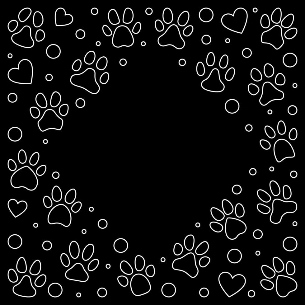 cadre vectoriel composé d'empreintes de pattes d'animaux et de symboles de ligne de coeurs