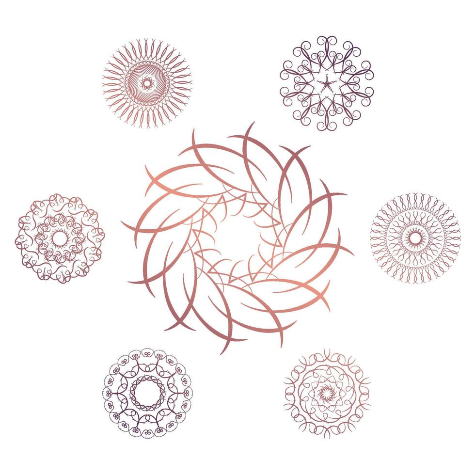 ensemble de sept éléments circulaires géométriques. monogramme de vecteur sur fond blanc. illustration vectorielle