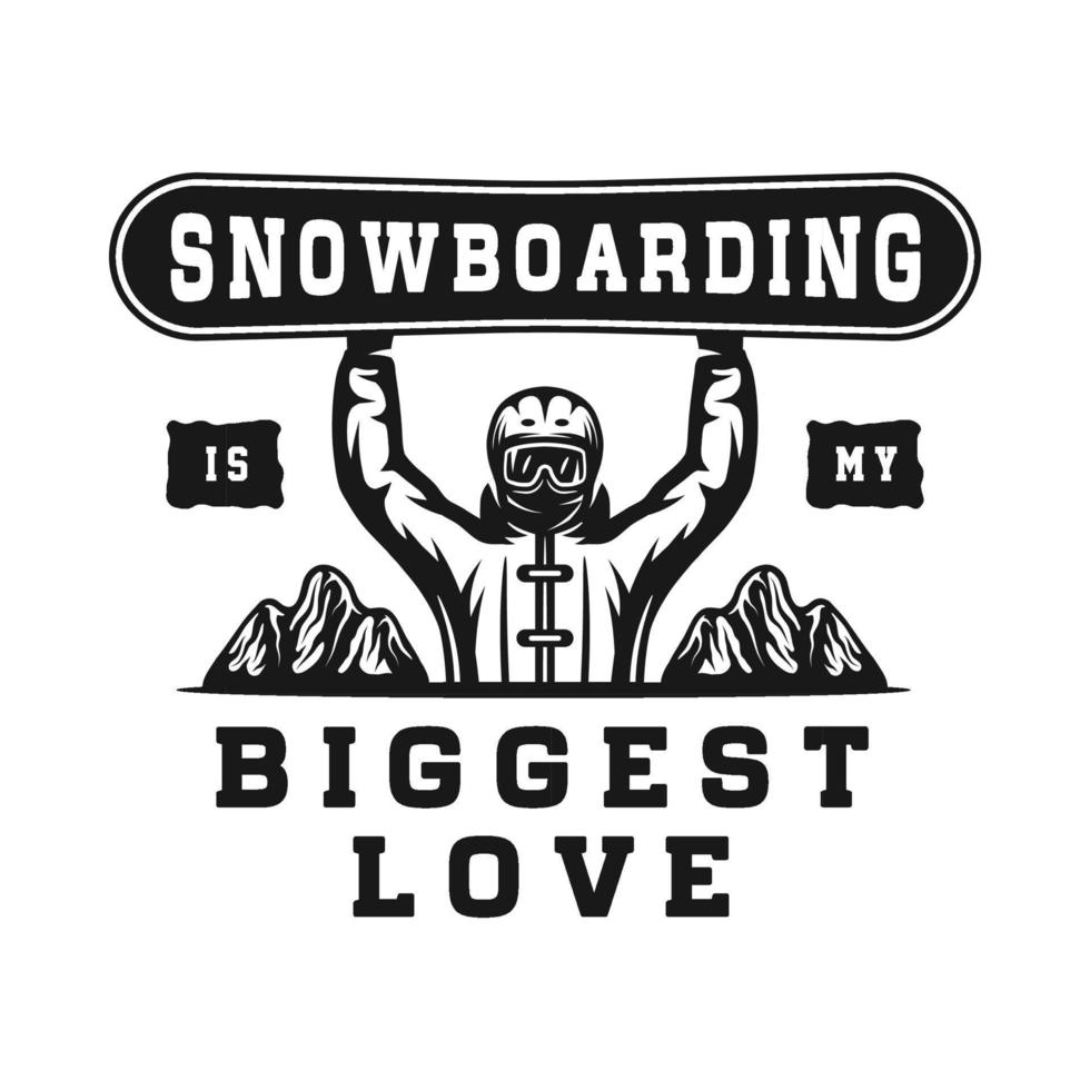 emblème de snowboard ou d'aventure de ski de sport d'hiver rétro vintage, logo, insigne, étiquette. marque, affiche ou impression. art graphique monochrome. gravure style gravure sur bois. vecteur