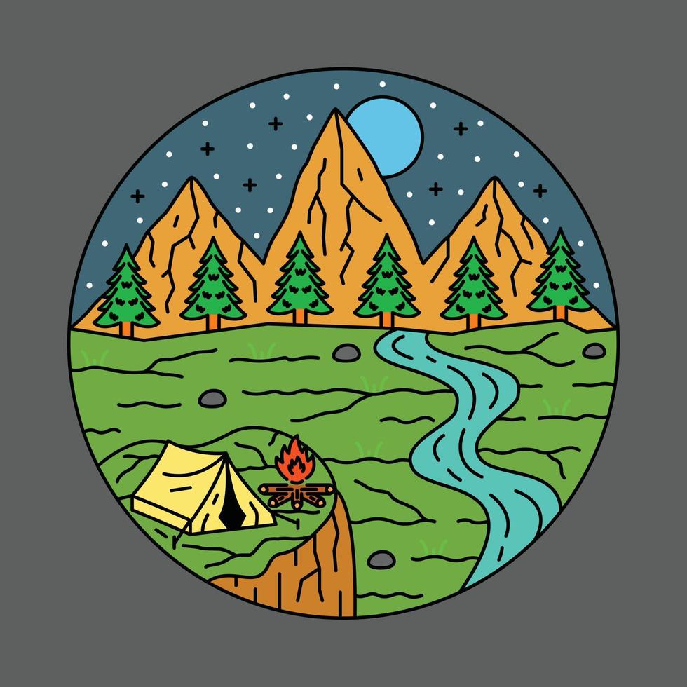 camping en plein air seul la nuit illustration graphique conception de t-shirt art vectoriel