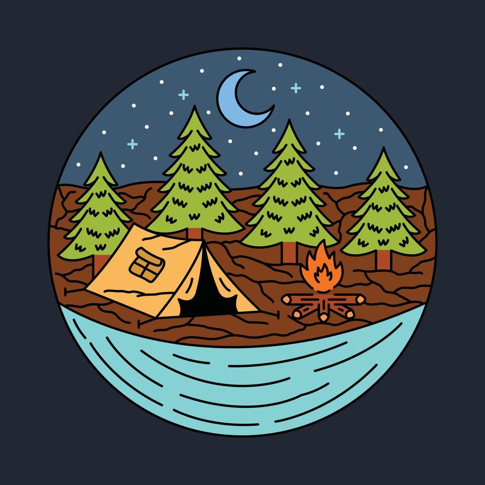 camping dans la nature calme la nuit illustration graphique conception de t-shirt art vectoriel