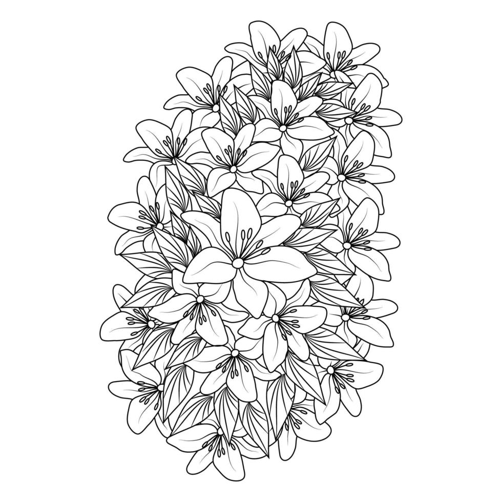 fleur coloriage dessin à la main dessin au trait de fleur noire avec un design décoratif pour impression vecteur