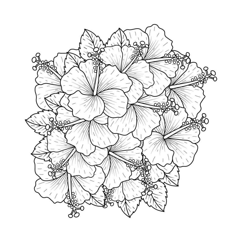 fleur d'hibiscus commune contour floraison pétale ou rose mauve fleurs coloriage vecteur