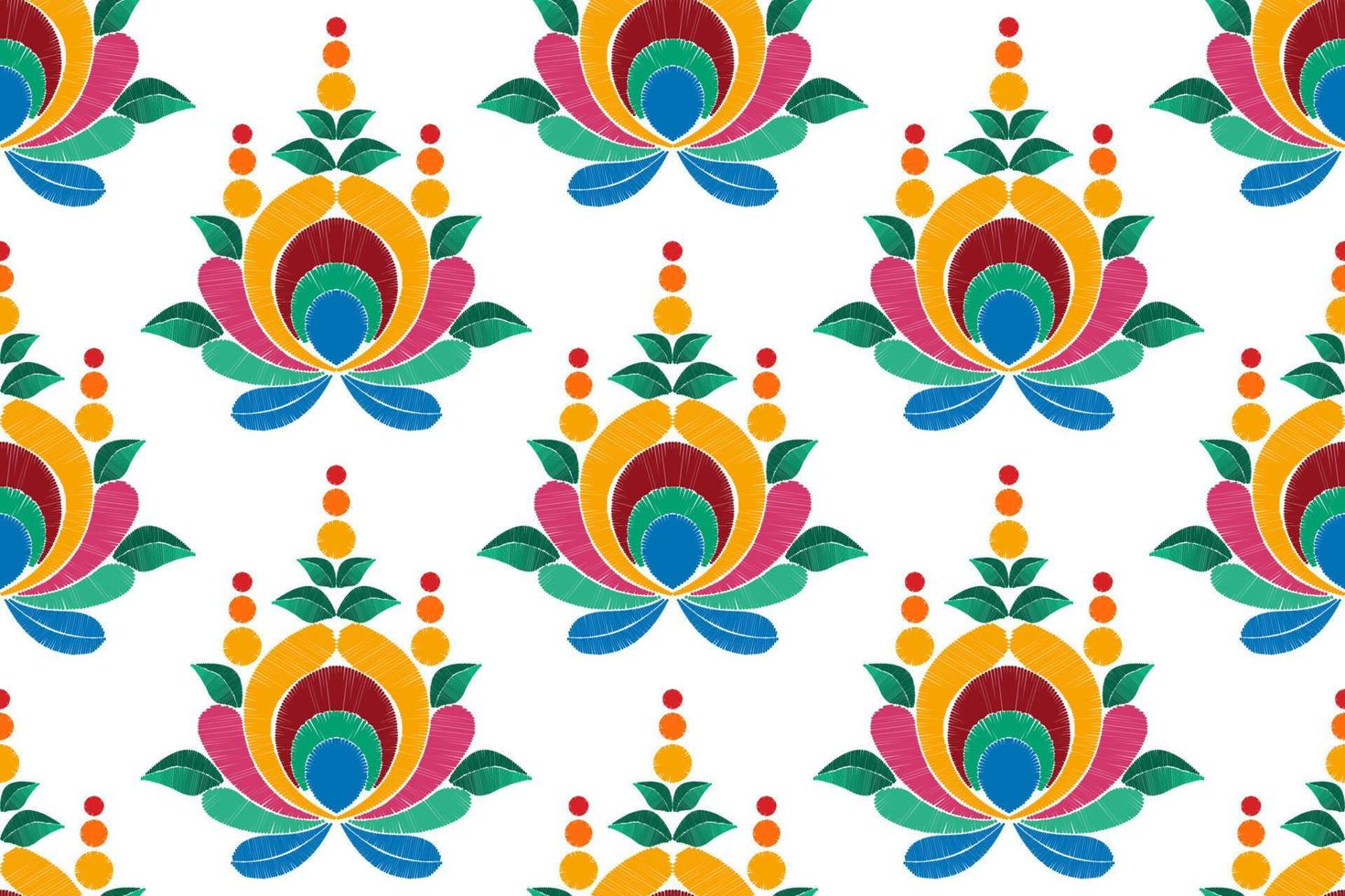 conception de décoration de modèle ethnique sans couture ikat. tapis en tissu aztèque boho mandalas textile décor papier peint. motif indigène tribal ornements de fleurs broderie traditionnelle vecteur illustré arrière-plan