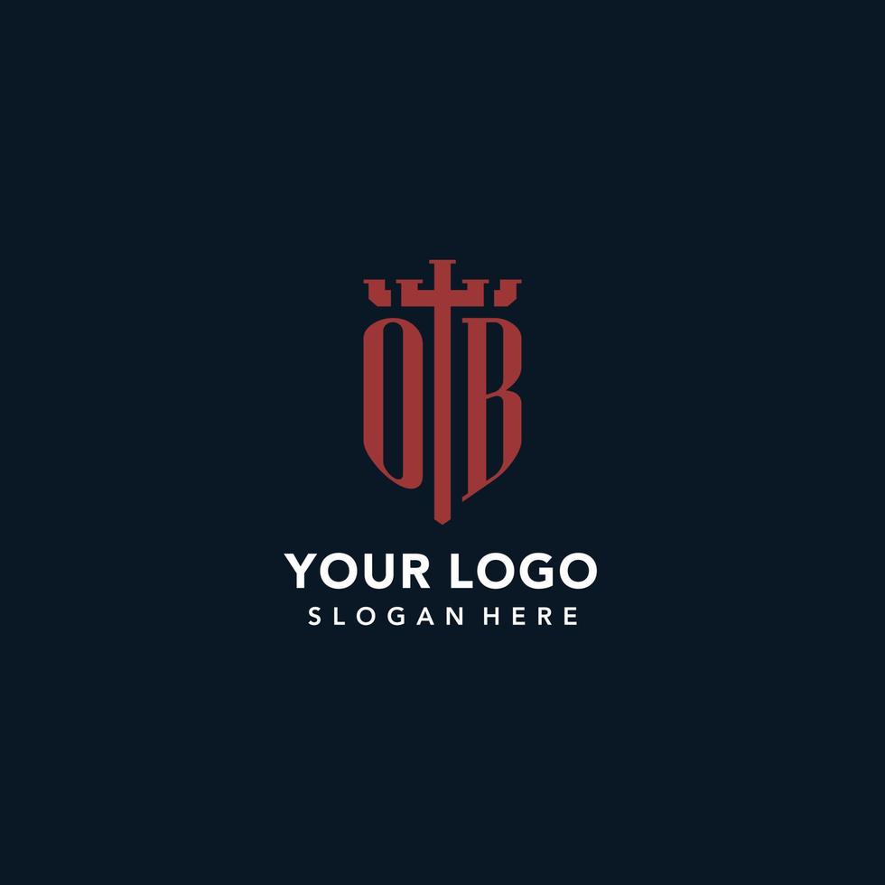 ob logos monogrammes initiaux avec un design en forme d'épée et de bouclier vecteur