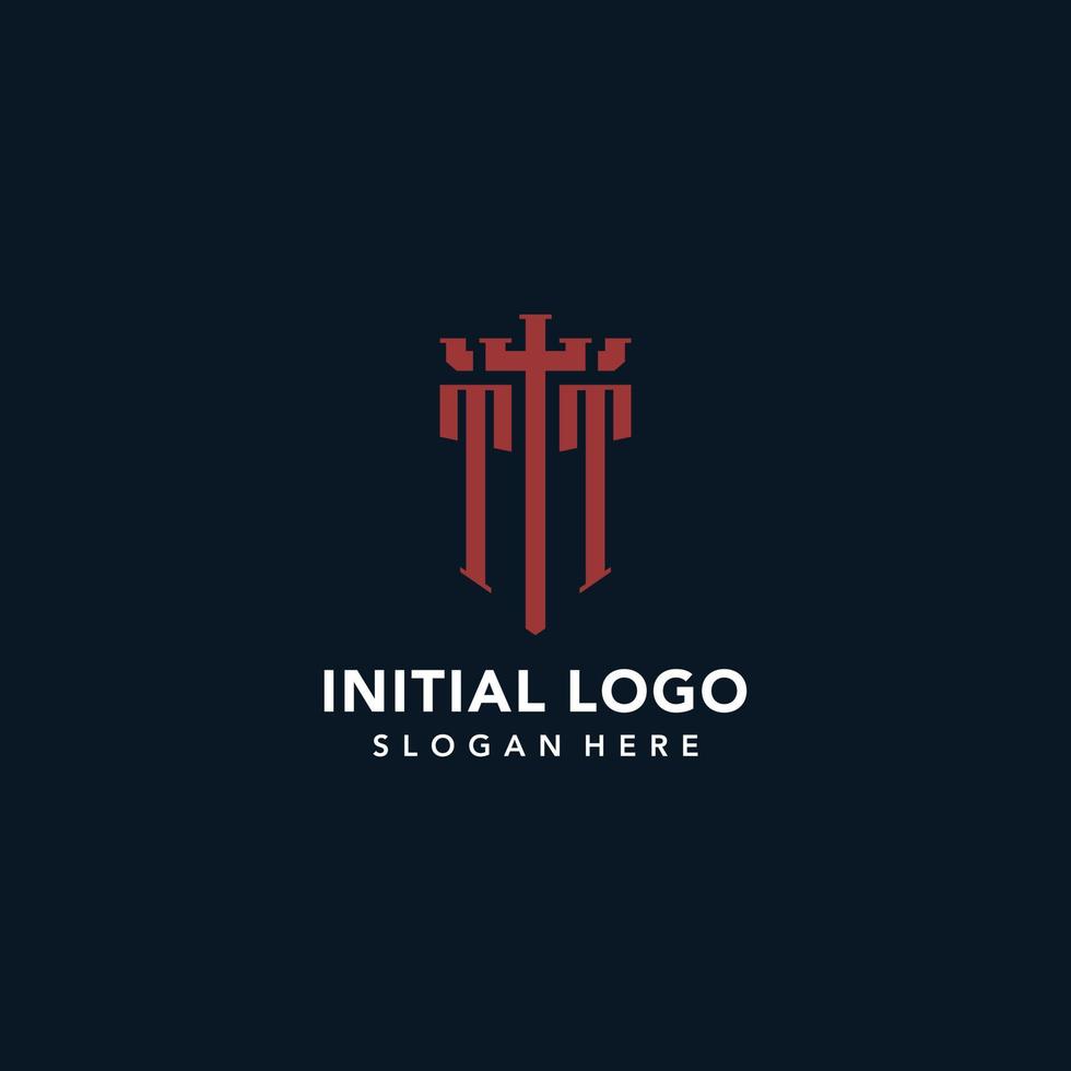 logos monogrammes tt initiaux avec un design en forme d'épée et de bouclier vecteur