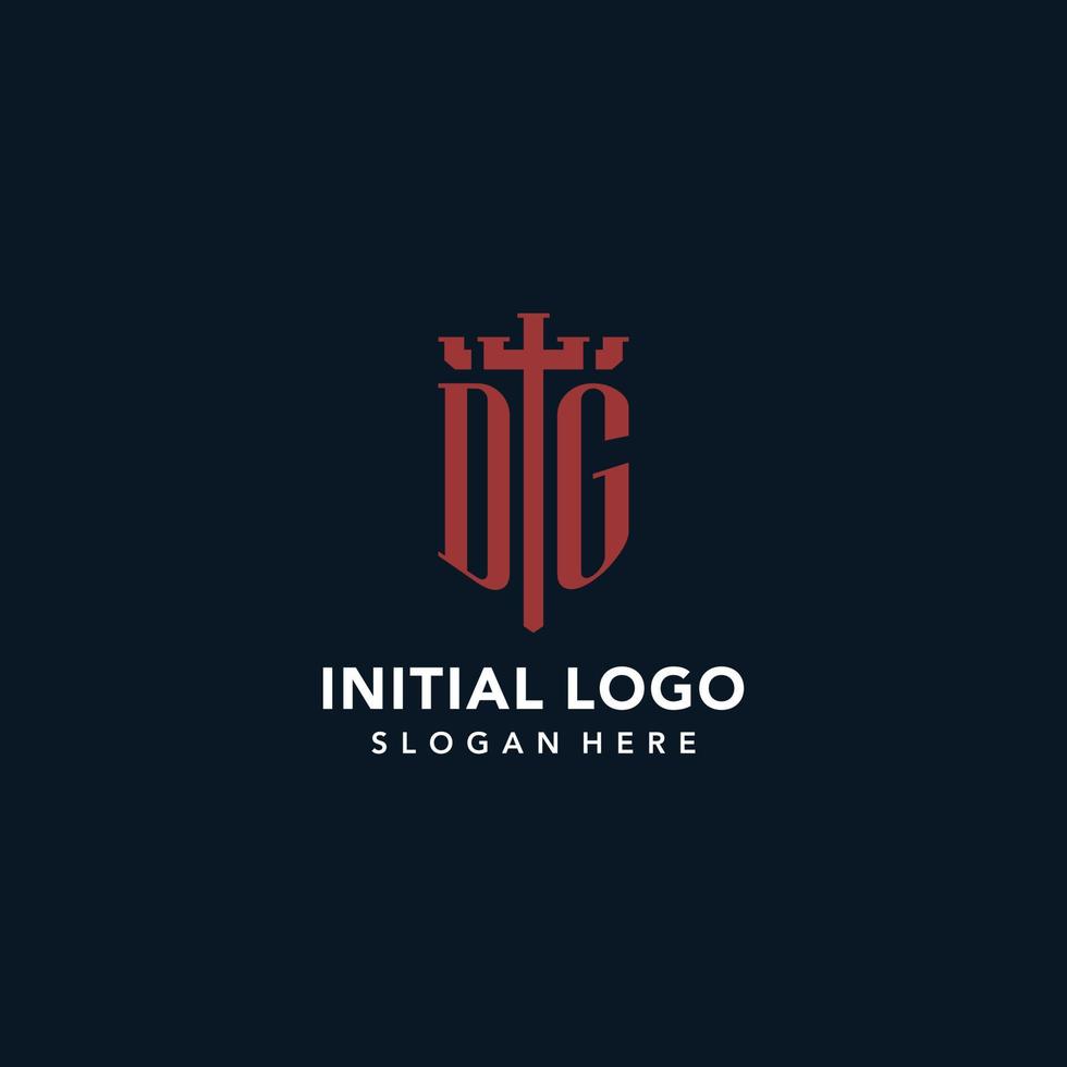 dg logos monogrammes initiaux avec un design en forme d'épée et de bouclier vecteur