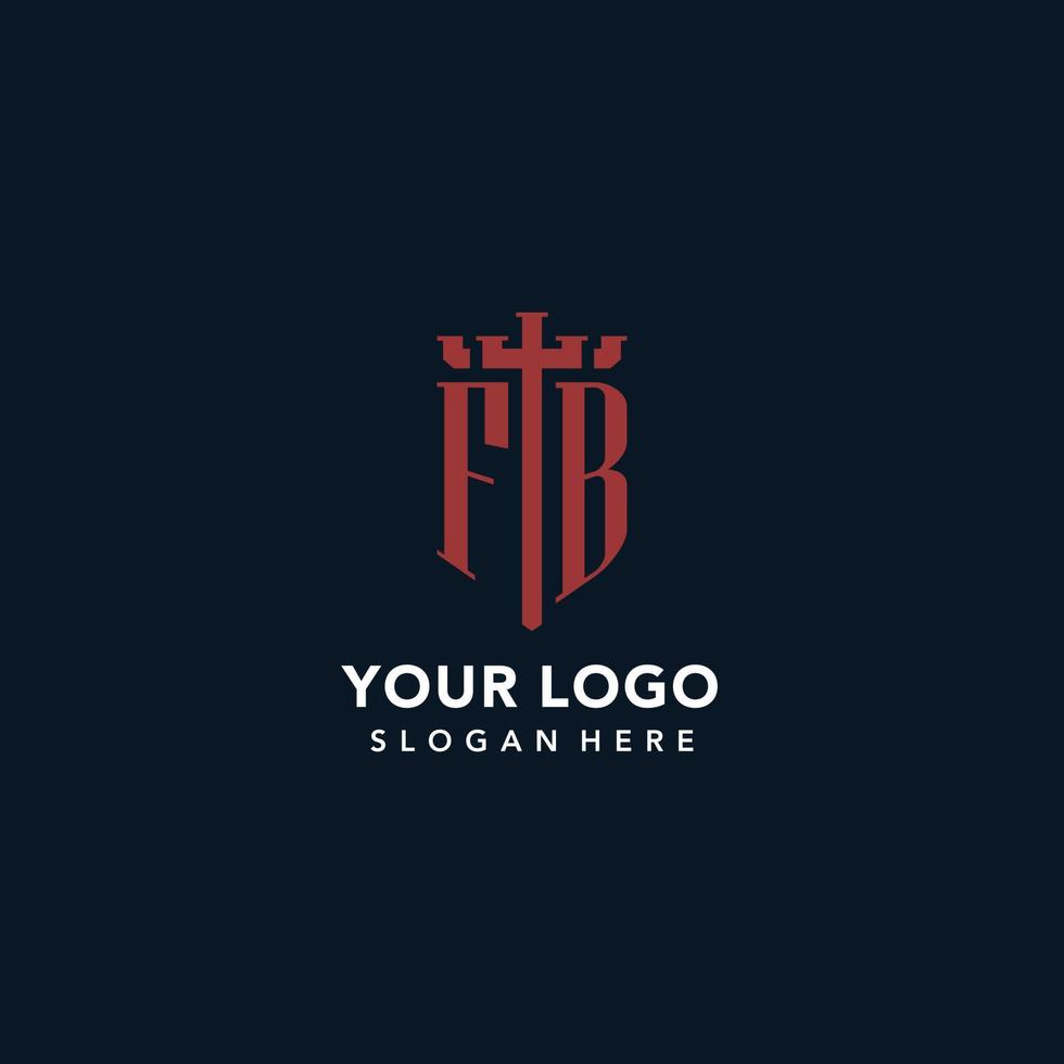 logos monogrammes initiaux fb avec conception en forme d'épée et de bouclier vecteur