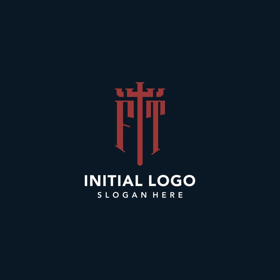 logos monogrammes initiaux ft avec design en forme d'épée et de bouclier vecteur