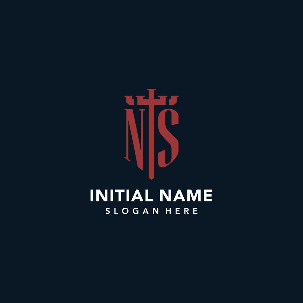 ns logos monogrammes initiaux avec un design en forme d'épée et de bouclier vecteur