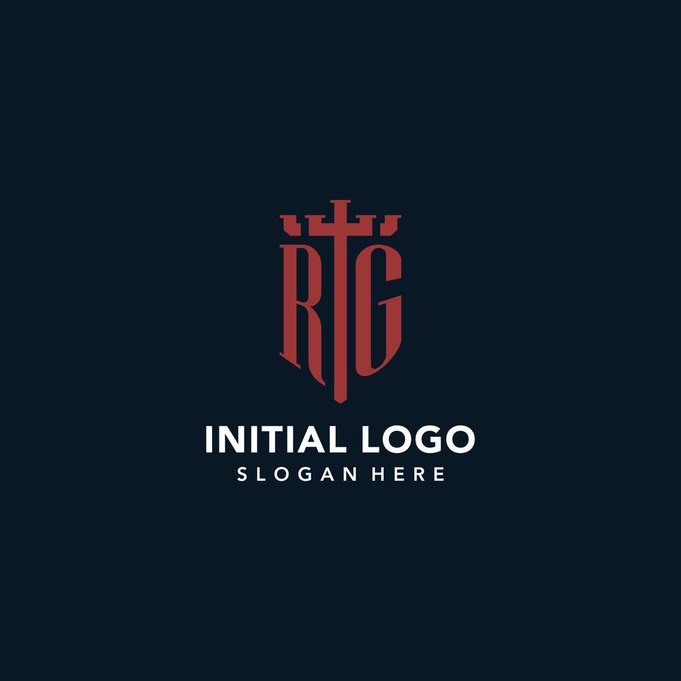 logos monogrammes initiaux rg avec conception en forme d'épée et de bouclier vecteur