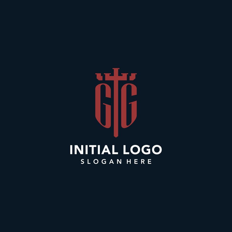 logos monogrammes initiaux gg avec design en forme d'épée et de bouclier vecteur