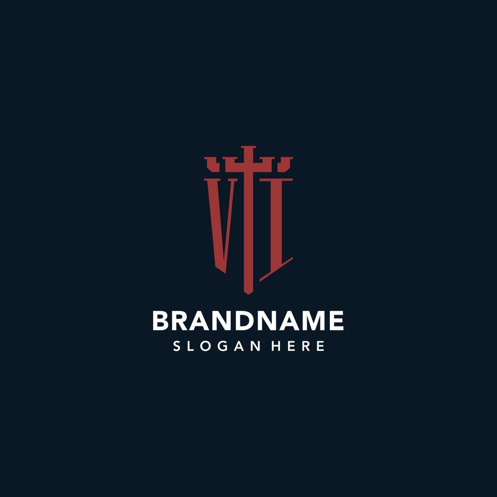 vi logos monogrammes initiaux avec un design en forme d'épée et de bouclier vecteur