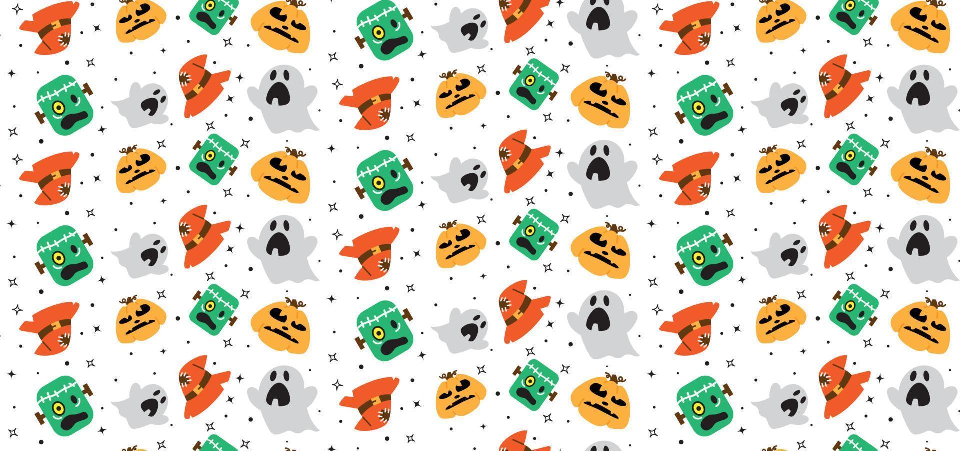 motif d'halloween avec citrouille, zombie et fantôme sur fond blanc vecteur