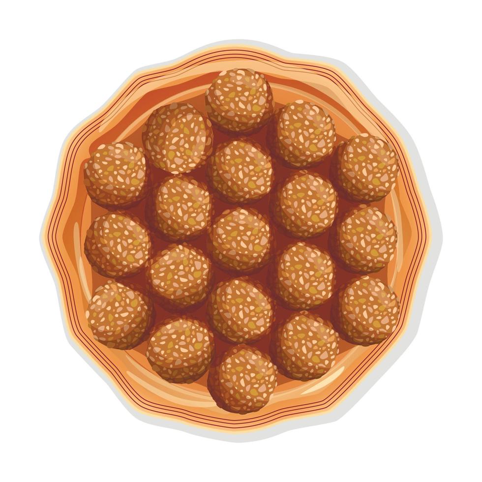 assiette avec des bonbons indiens laddoo isolés sur blanc. dessert traditionnel pour de nombreuses fêtes hindoues. illustration vectorielle vecteur