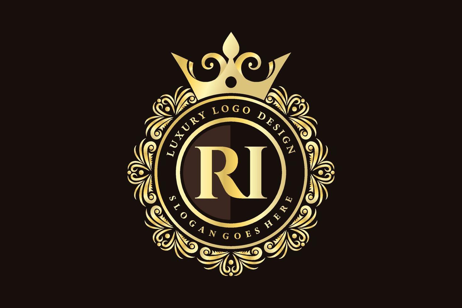 ri lettre initiale or calligraphique féminin floral monogramme héraldique dessiné à la main antique style vintage luxe logo design vecteur premium