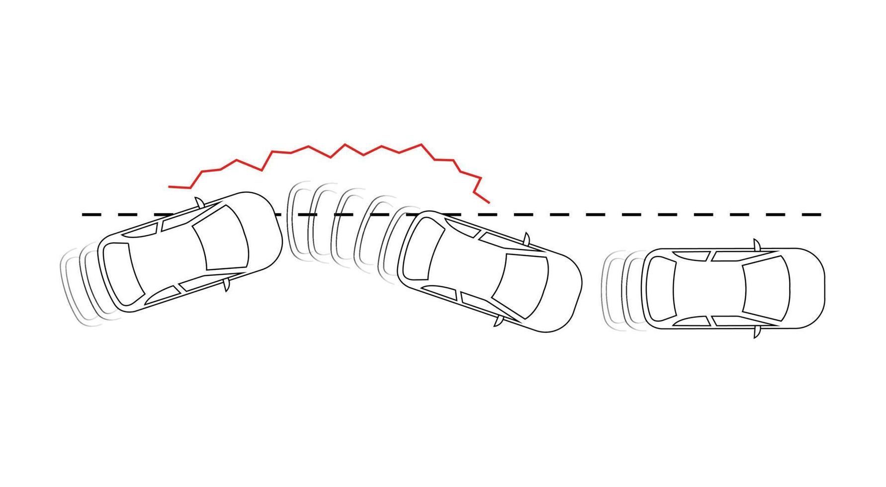 système de maintien de voie. caractéristiques du véhicule. icône de panneau d'avertissement de voie latérale de voiture. signe de moment de danger. dessin de croquis moderne. icône de ligne modifiable. vecteur