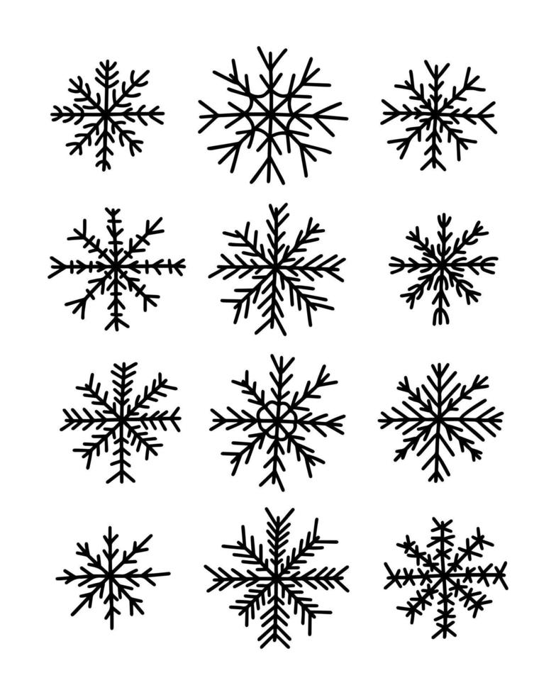 ensemble de flocons de neige vectoriels doodle. ensemble de flocons de neige dessinés à la main vecteur