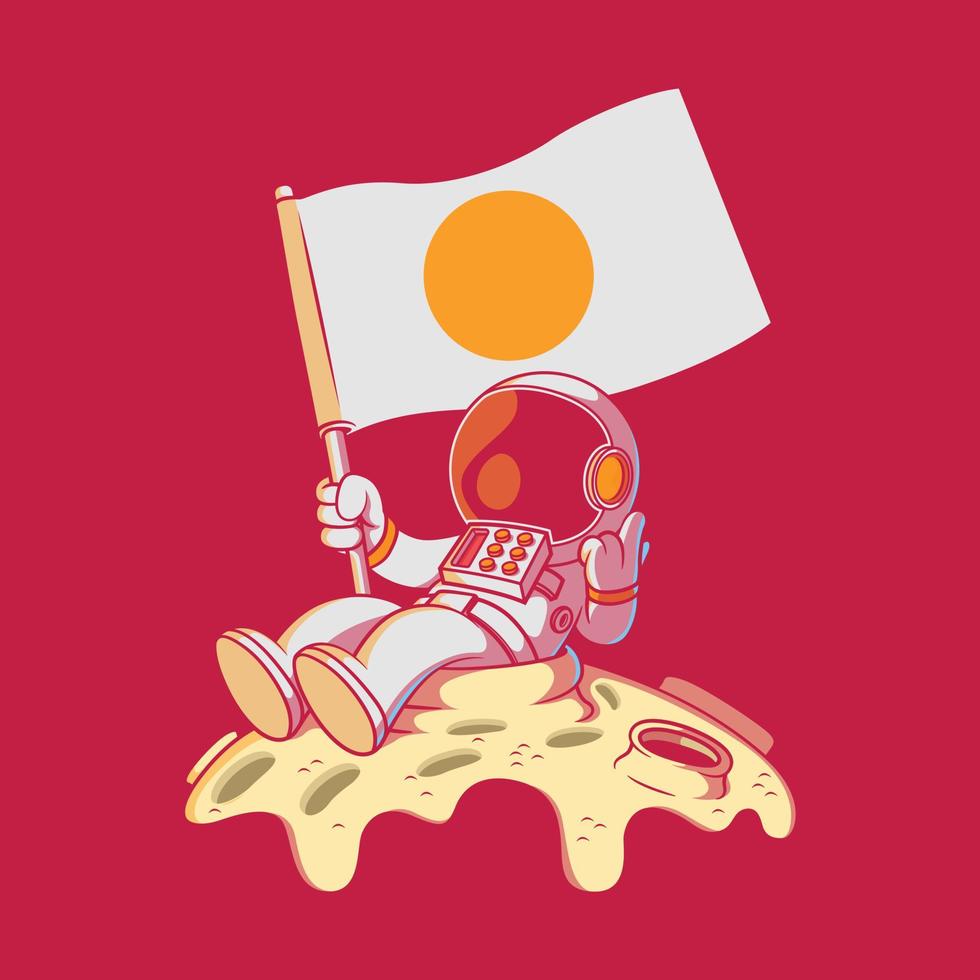 astronaute mignon tenant une illustration vectorielle de drapeau. découvrir, marque, concept de design technologique. vecteur