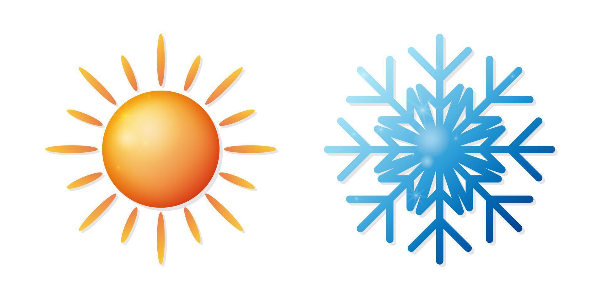 soleil et flocon de neige 3d icônes météo réalistes. icônes vectorielles isolées. conception d'icônes 3d réalistes pour l'application mobile et le site Web. illustration vectorielle vecteur