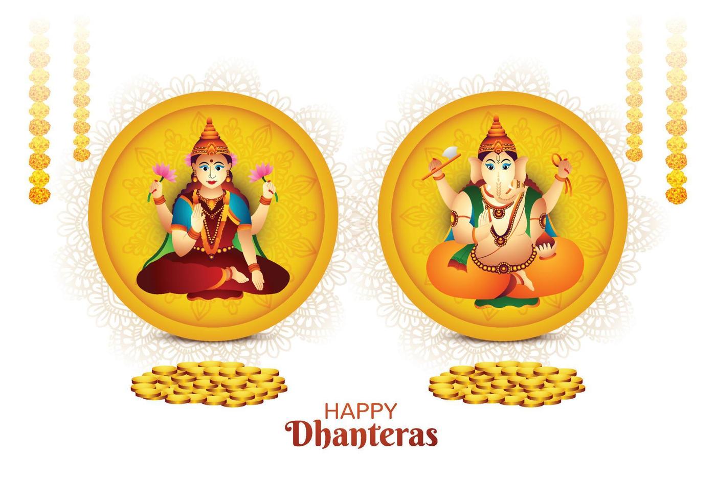 belle célébration happy dhanteras pour ganesh laxmi fond de carte de voeux vecteur