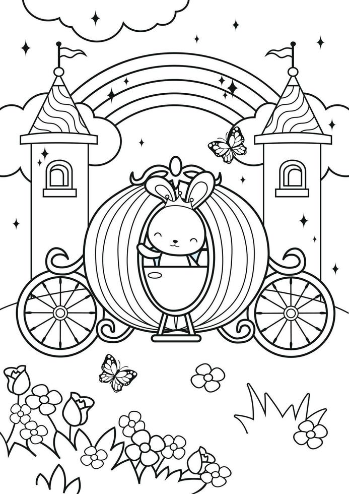 princesse lapin balade en calèche dans le château coloriages vecteur