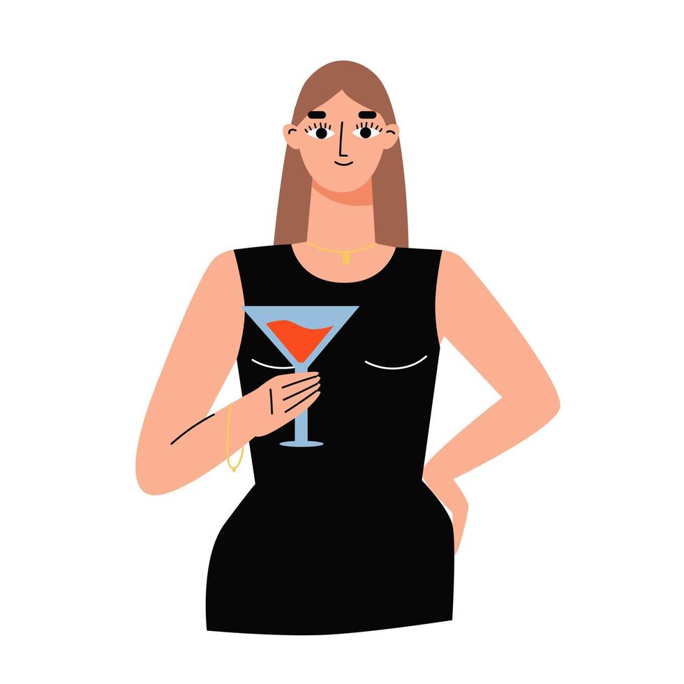 concept mbti. personnage de consul. une femme avec un verre de vin. illustration vectorielle plane vecteur