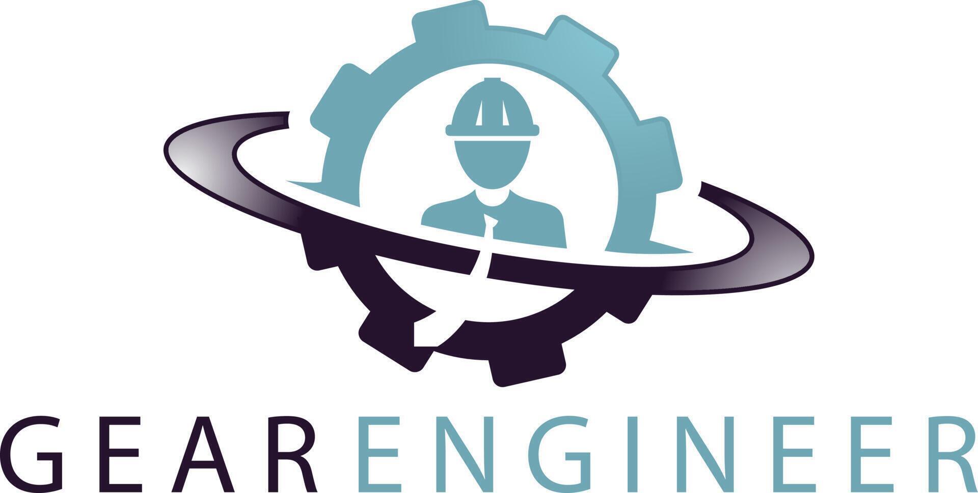 ouvrier du bâtiment dans la conception de vecteur d'engrenage. engrenage avec logo vectoriel icône ingénieur. thème industriel travailleur homme dans l'icône du logo vectoriel de roue.