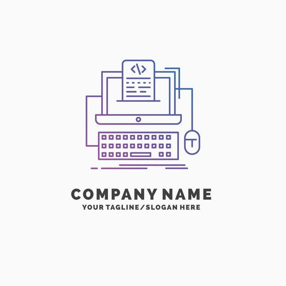 code. codage. l'ordinateur. monobloc. modèle de logo d'entreprise violet d'écran. place pour le slogan vecteur
