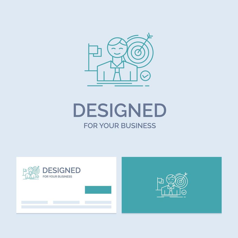 Entreprise. objectif. succès. marché. symbole d'icône de ligne de logo d'entreprise de succès pour votre entreprise. cartes de visite turquoise avec modèle de logo de marque vecteur