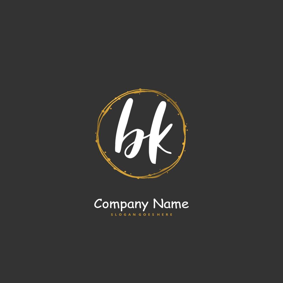 bk écriture manuscrite initiale et création de logo de signature avec cercle. beau design logo manuscrit pour la mode, l'équipe, le mariage, le logo de luxe. vecteur