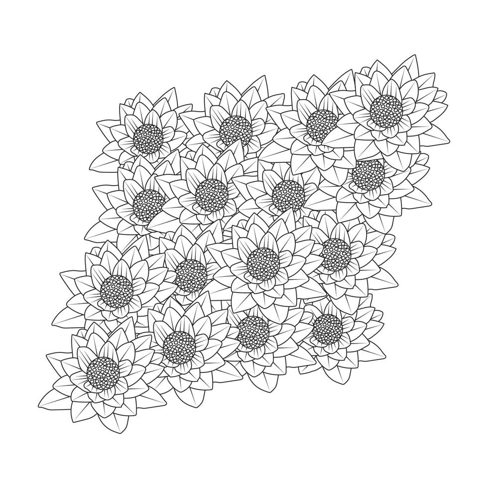 Page de coloriage de fleur de nénuphar de simplicité artistique dessinée avec une fleur de fleur sur fond isolé vecteur