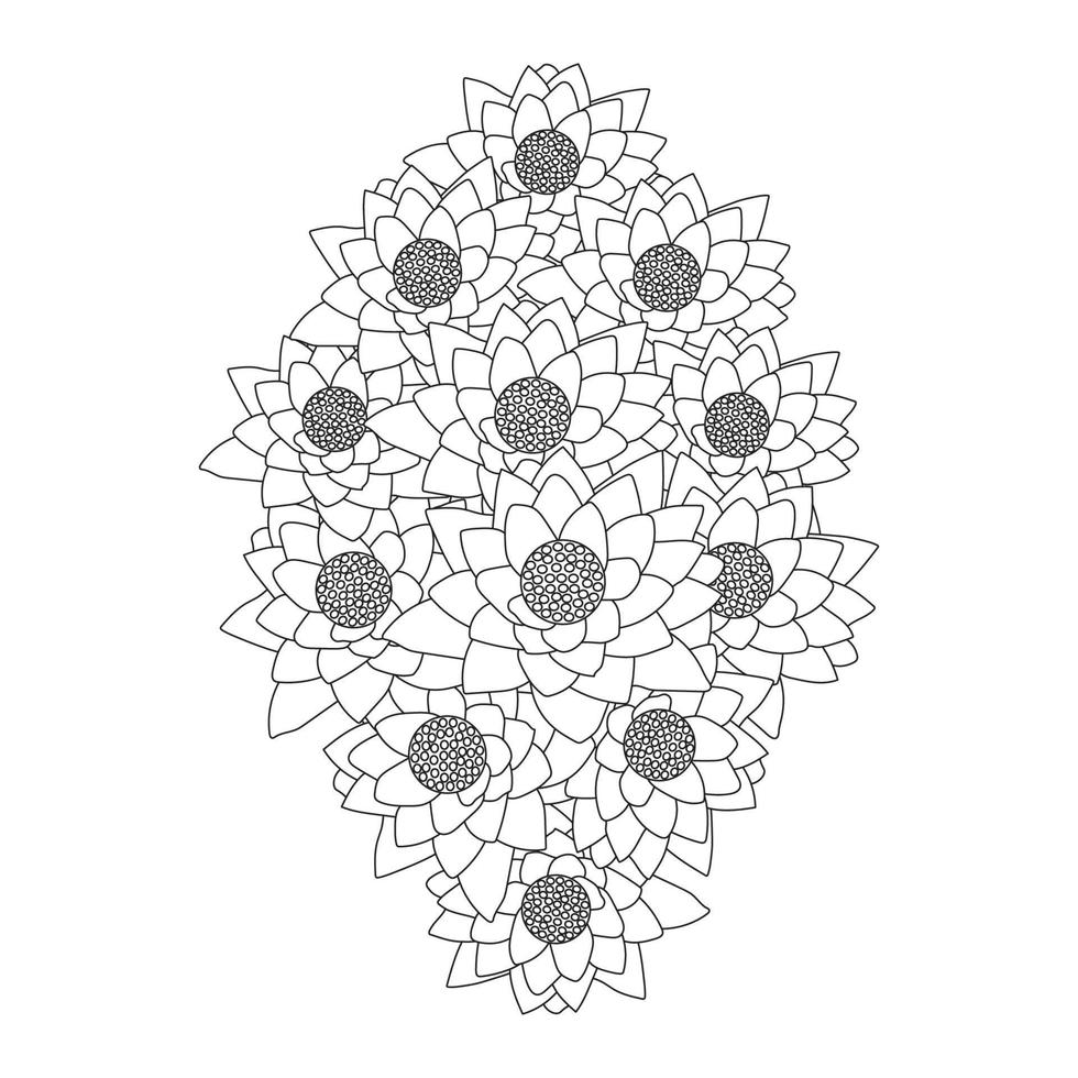 Page de coloriage de fleur de nénuphar de simplicité artistique dessinée avec une fleur de fleur sur fond isolé vecteur
