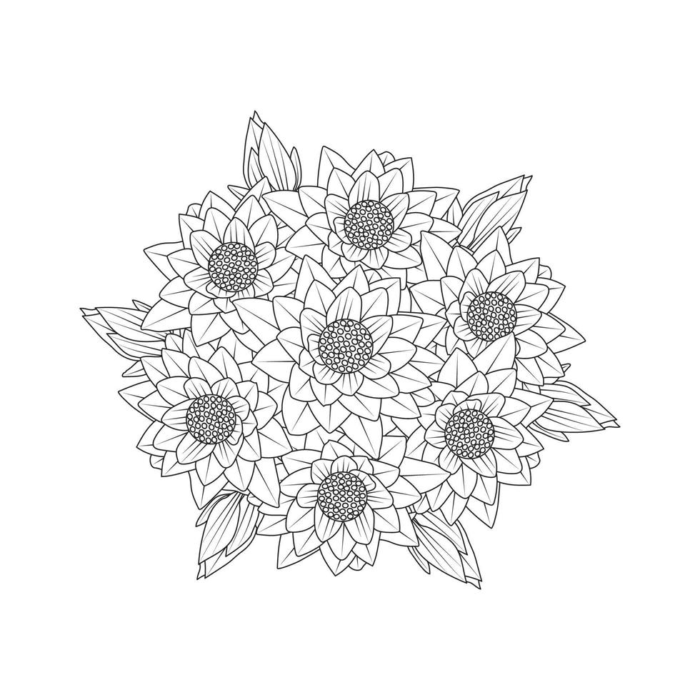 Page de coloriage de fleur de nénuphar de simplicité artistique dessinée avec une fleur de fleur sur fond isolé vecteur