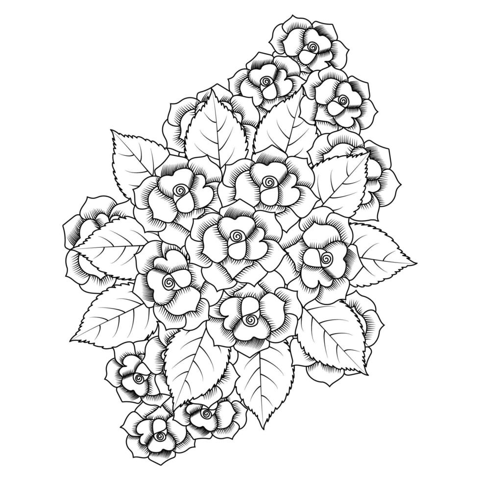 Coloriage de belles fleurs avec dessin au crayon détaillé dans le graphique vectoriel de l'art en ligne