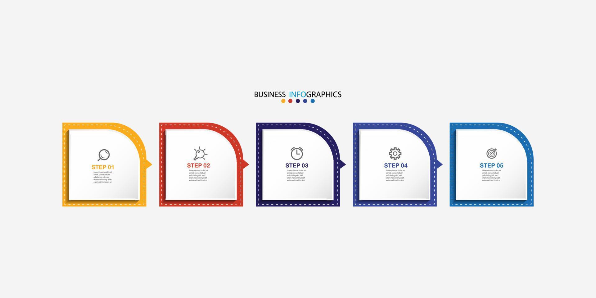 vecteur de modèle de conception d'infographie d'entreprise moderne avec des icônes et 5 options ou étapes. peut être utilisé pour le diagramme de processus, les présentations, la mise en page du flux de travail, la bannière, l'organigramme, le graphique d'informations. eps10