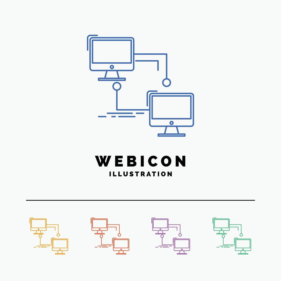 local. lan. lien. synchroniser. ordinateur 5 couleur modèle d'icône web ligne isolé sur blanc. illustration vectorielle vecteur