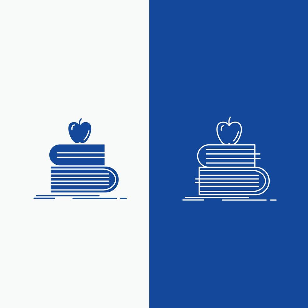 retour à l'école, école, étudiant, livres, ligne de pomme et bouton web glyphe en bannière verticale de couleur bleue pour ui et ux, site web ou application mobile vecteur