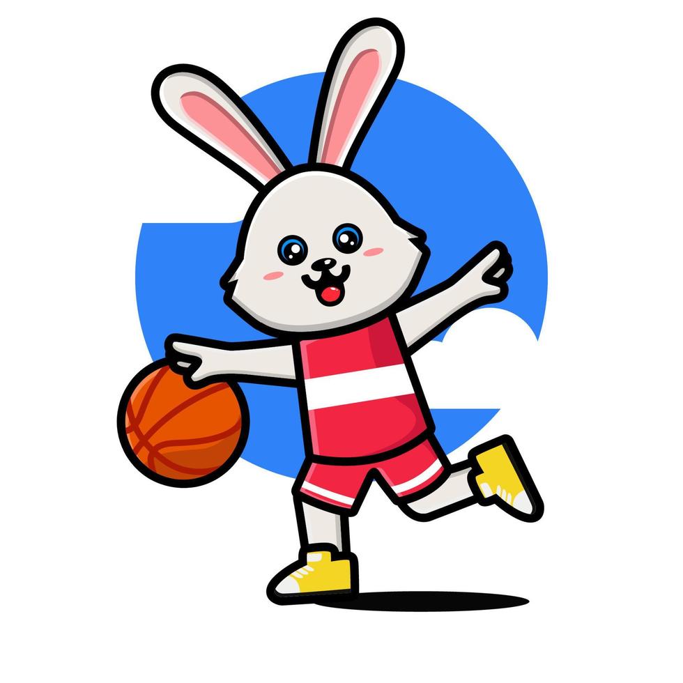 lapin heureux jouant au basket vecteur