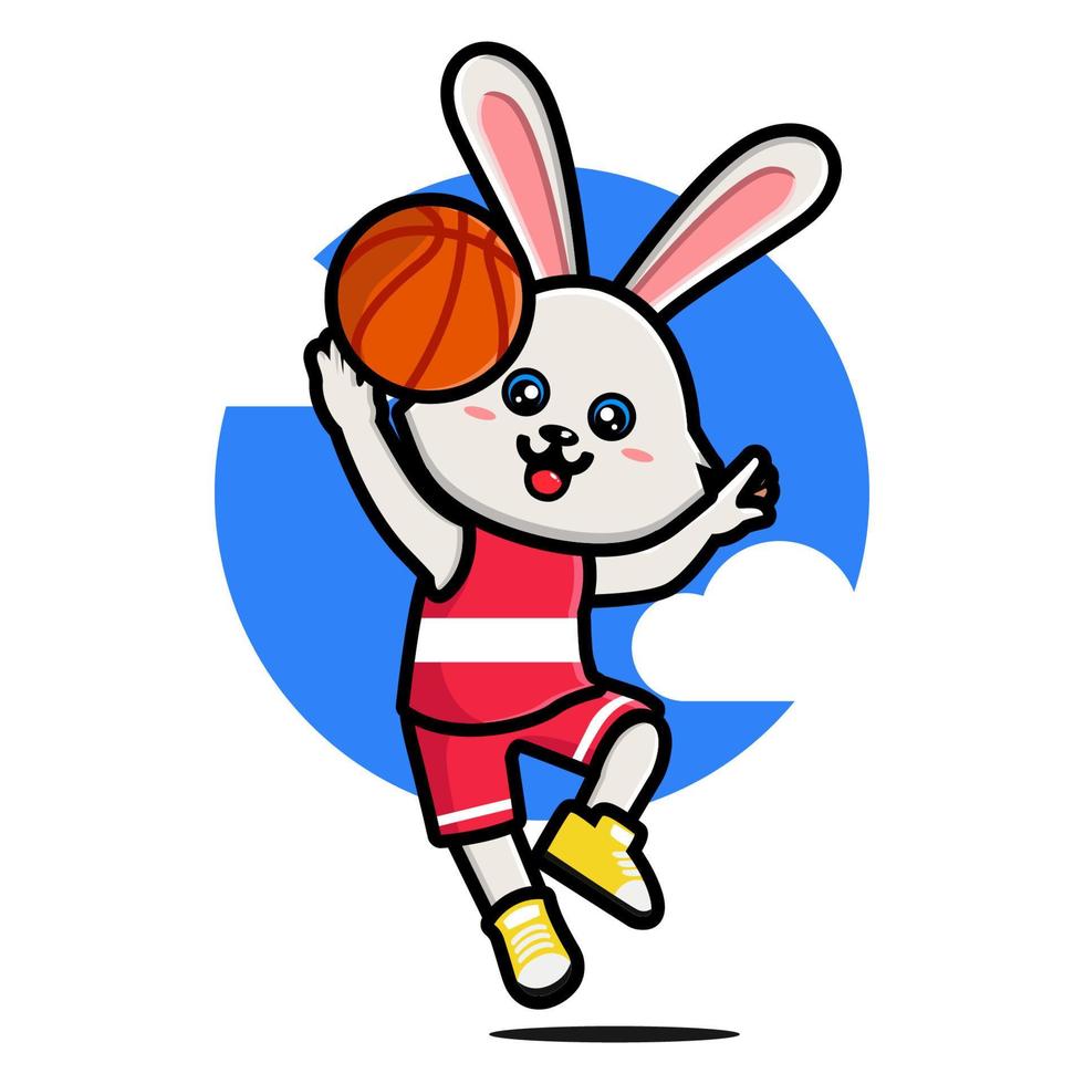 lapin heureux jouant au basket vecteur