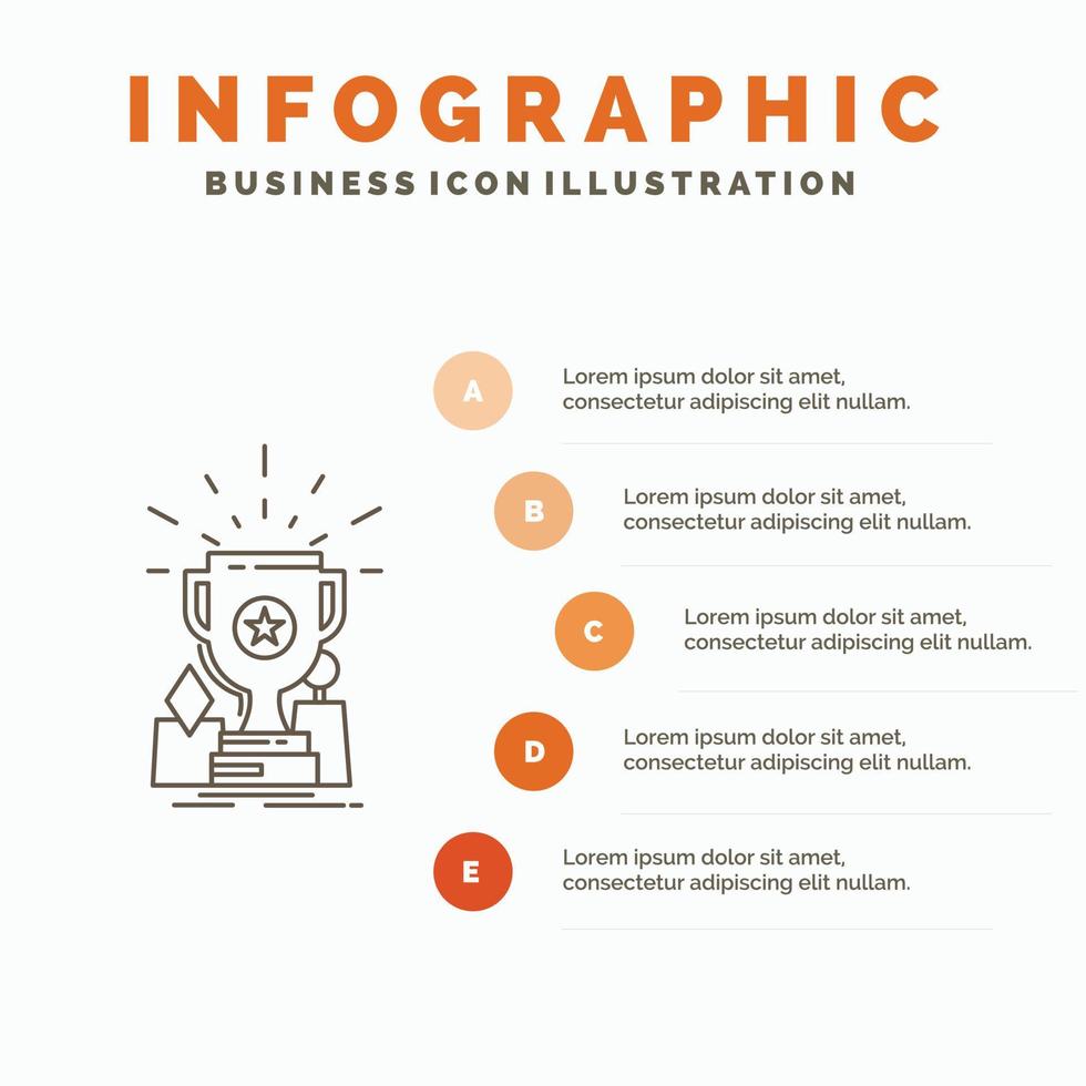 réalisation. décerner. Coupe. prix. modèle d'infographie de trophée pour le site Web et la présentation. icône grise de ligne avec illustration vectorielle de style infographie orange vecteur