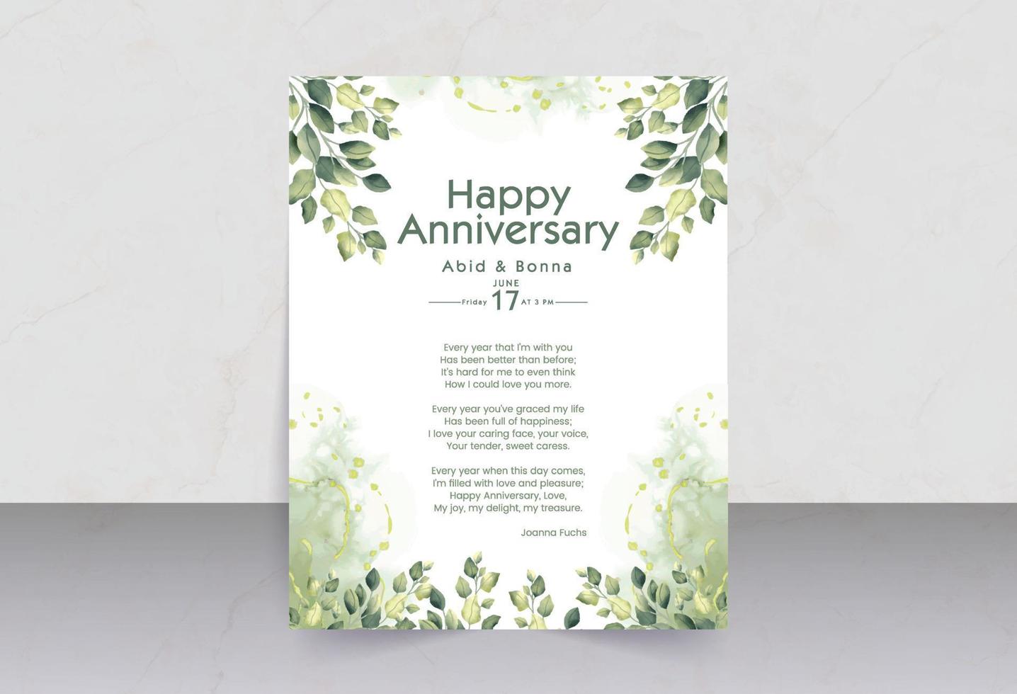 feuilles vertes avec carte d'anniversaire de fond aquarelle smokey vecteur