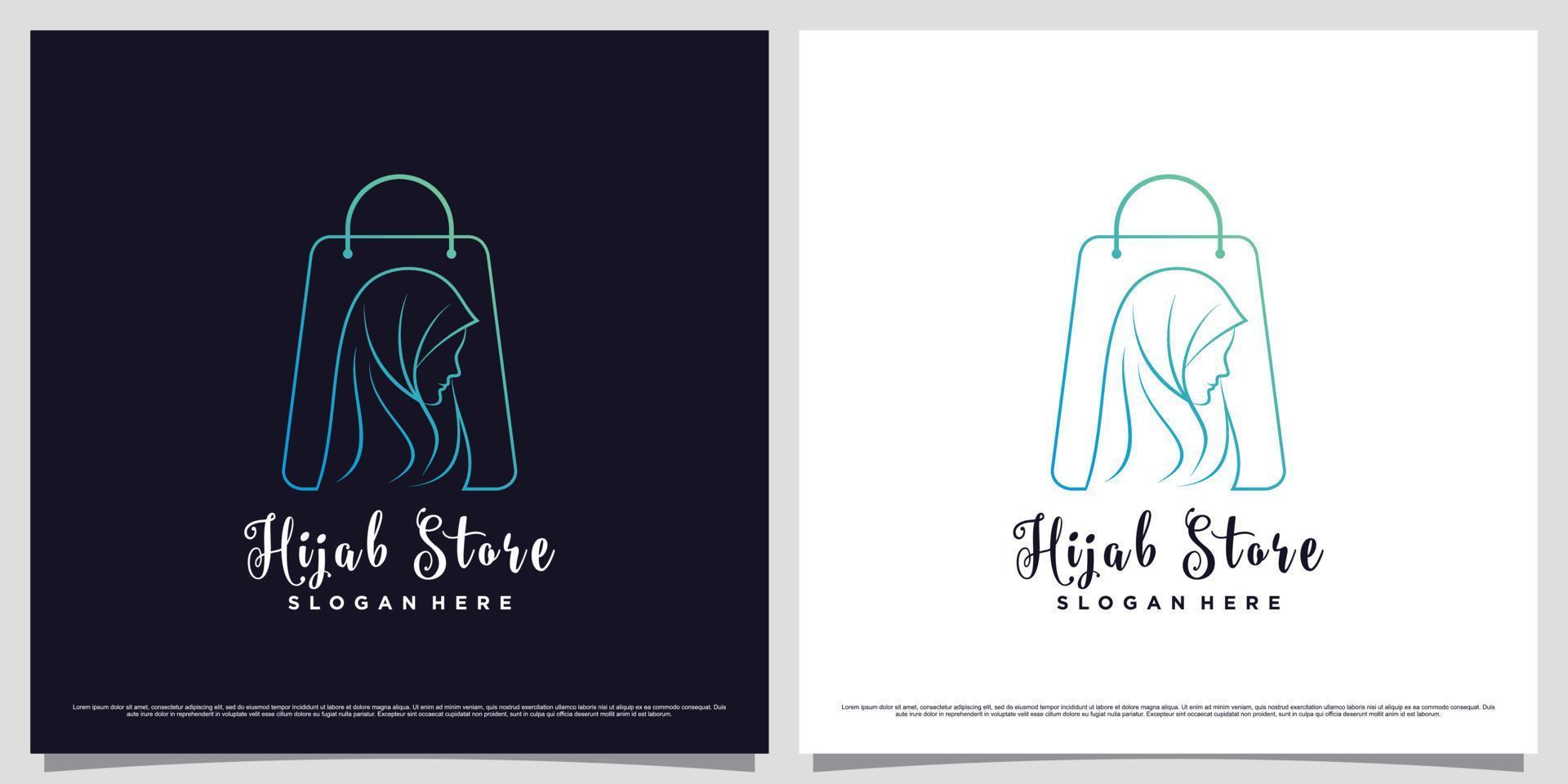 modèle de conception de logo de magasin hijab avec icône de sac et concept de style de ligne vecteur
