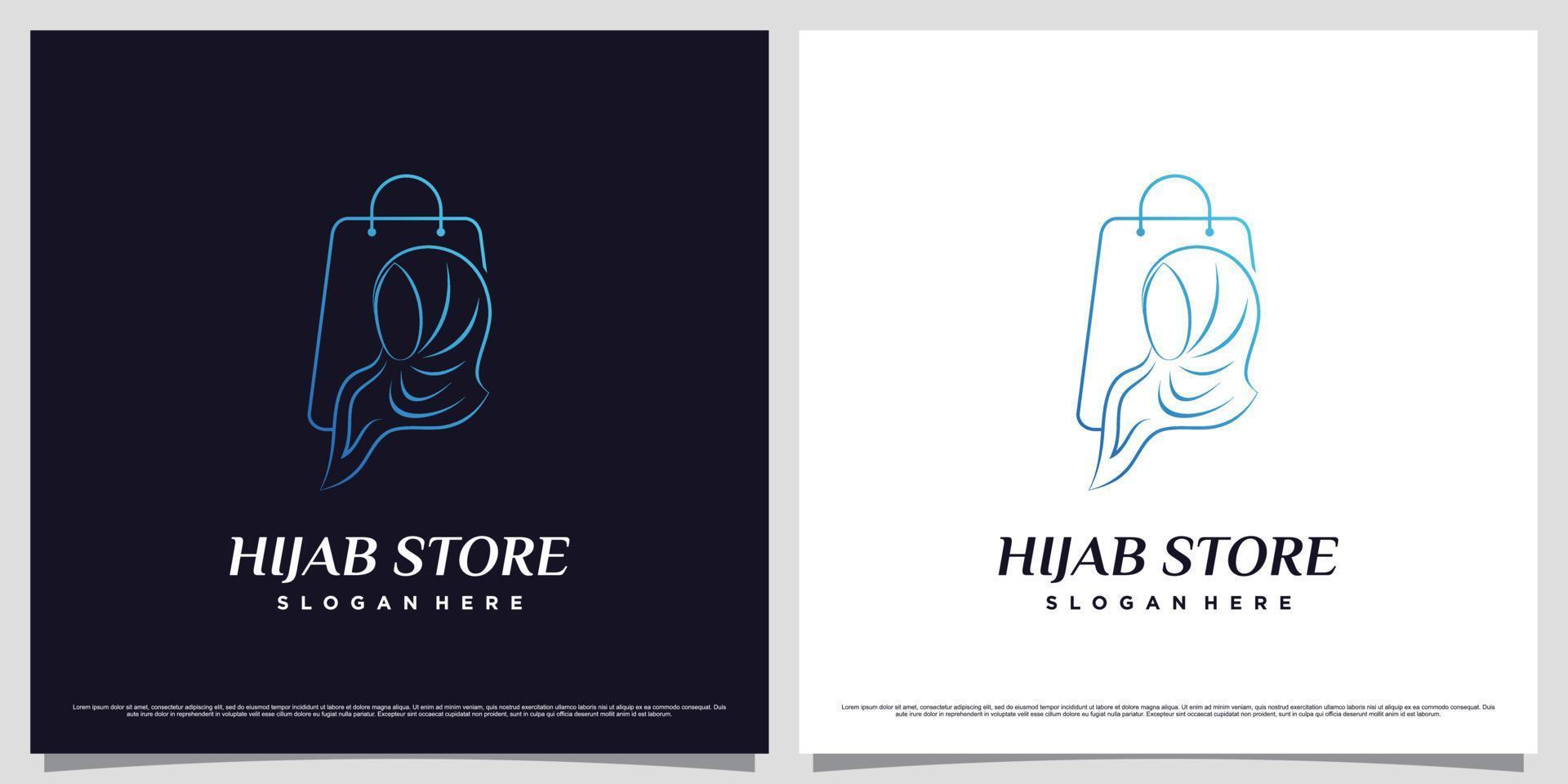 modèle de conception de logo de magasin hijab avec icône de sac et concept de style de ligne vecteur