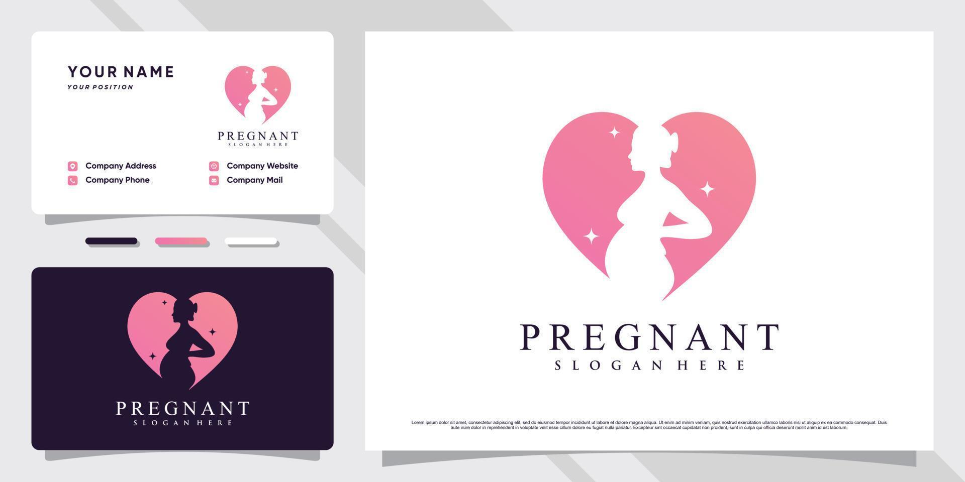 illustration de conception de logo de femmes enceintes avec concept de coeur et modèle de carte de visite vecteur