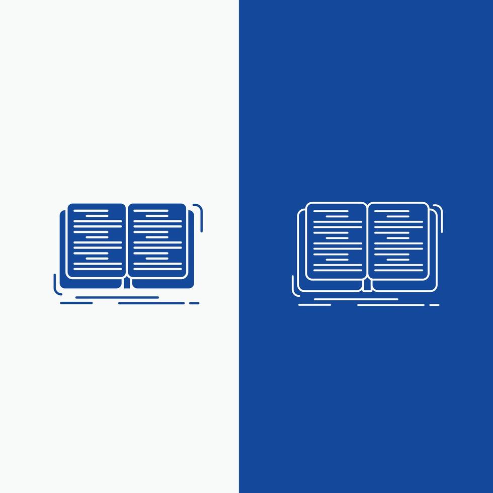 livre. éducation. leçon. ligne d'étude et bouton web glyphe dans une bannière verticale de couleur bleue pour ui et ux. site web ou application mobile vecteur